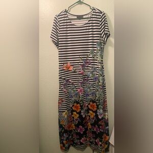 Trulli Anthropologie Maxi Striped W/ Floral Design  Dress Size Large Feminine